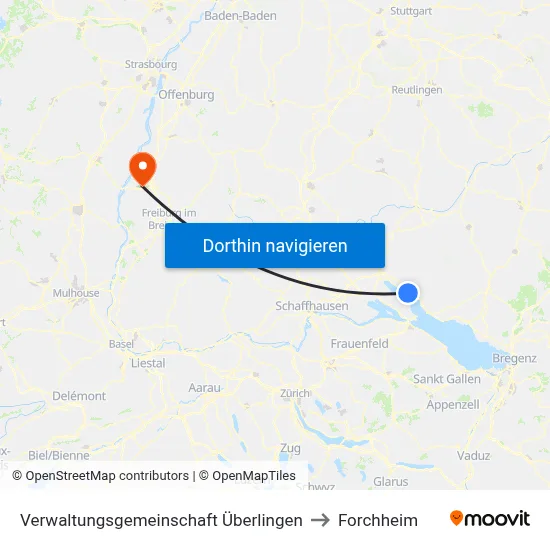 Verwaltungsgemeinschaft Überlingen to Forchheim map