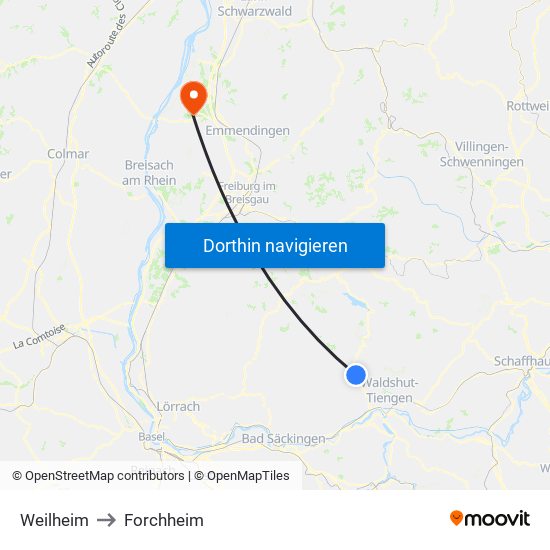 Weilheim to Forchheim map