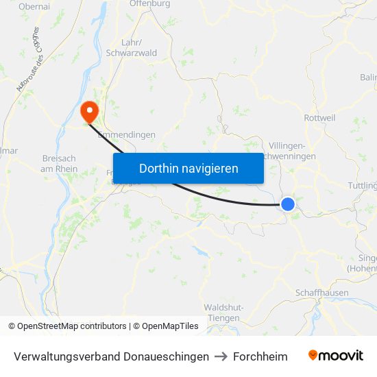 Verwaltungsverband Donaueschingen to Forchheim map