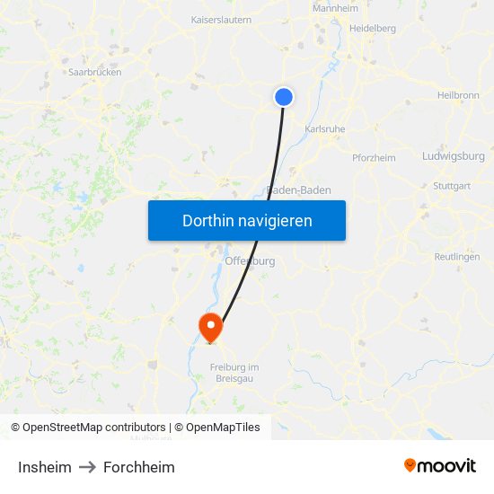 Insheim to Forchheim map