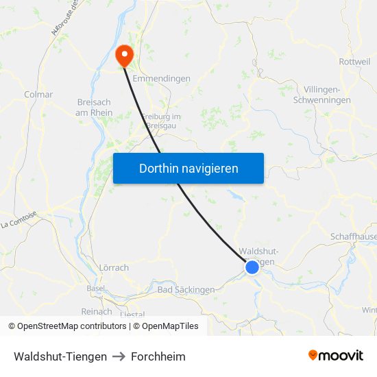 Waldshut-Tiengen to Forchheim map