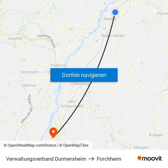 Verwaltungsverband Durmersheim to Forchheim map