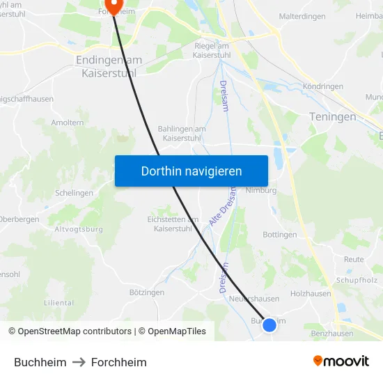 Buchheim to Forchheim map