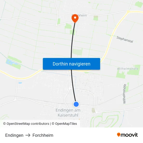 Endingen to Forchheim map