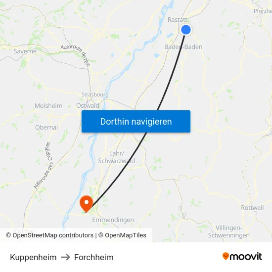 Kuppenheim to Forchheim map