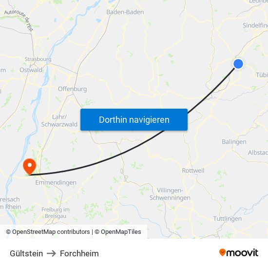 Gültstein to Forchheim map