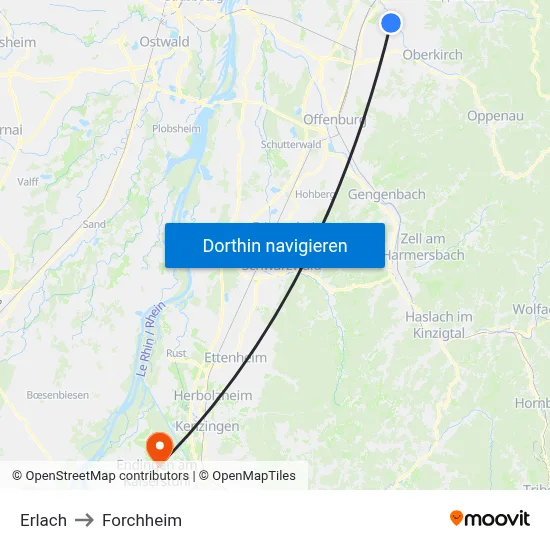 Erlach to Forchheim map