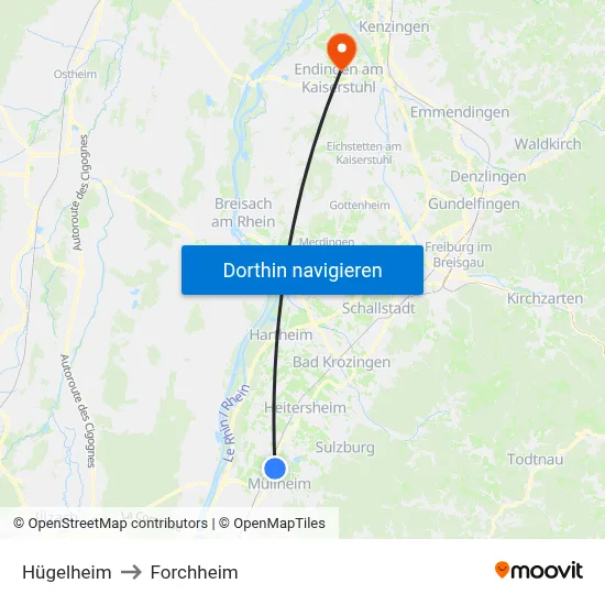 Hügelheim to Forchheim map