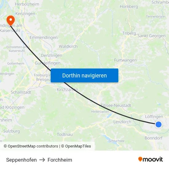 Seppenhofen to Forchheim map