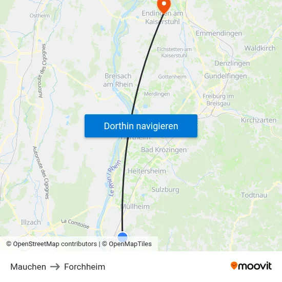 Mauchen to Forchheim map