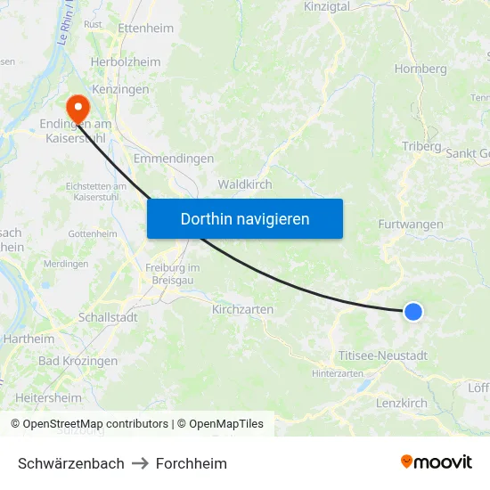 Schwärzenbach to Forchheim map