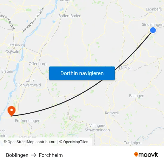 Böblingen to Forchheim map