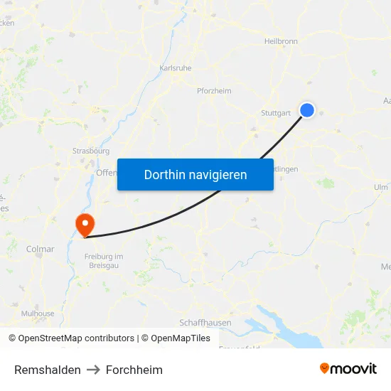 Remshalden to Forchheim map