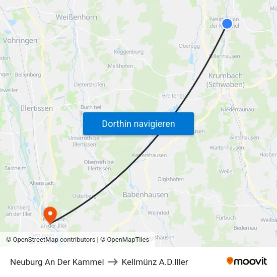 Neuburg An Der Kammel to Kellmünz A.D.Iller map
