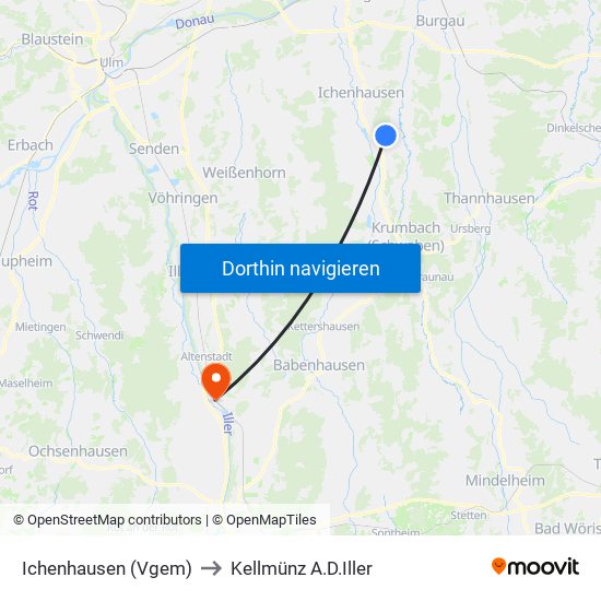 Ichenhausen (Vgem) to Kellmünz A.D.Iller map