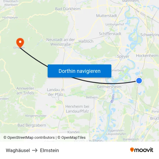 Waghäusel to Elmstein map