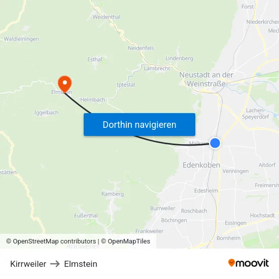 Kirrweiler to Elmstein map