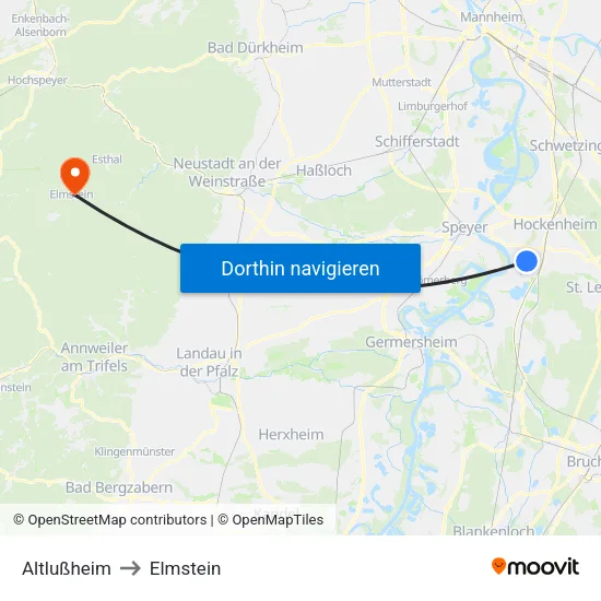 Altlußheim to Elmstein map