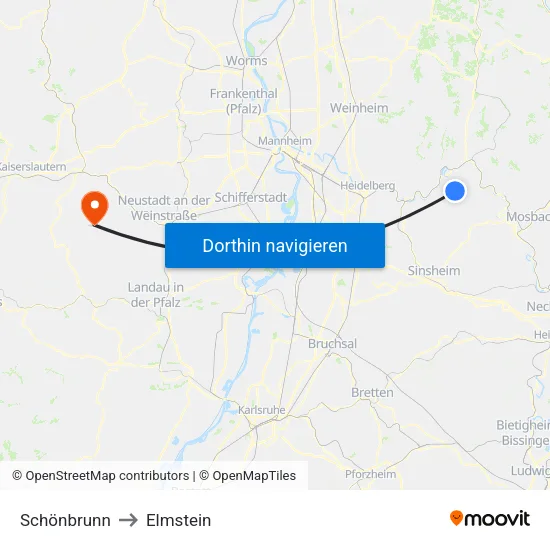 Schönbrunn to Elmstein map