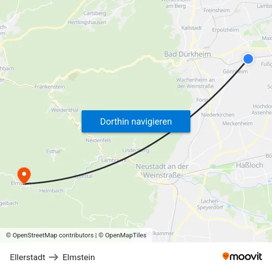 Ellerstadt to Elmstein map