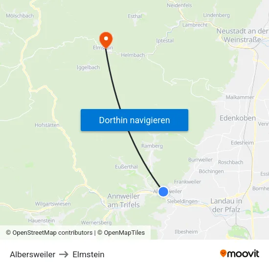 Albersweiler to Elmstein map