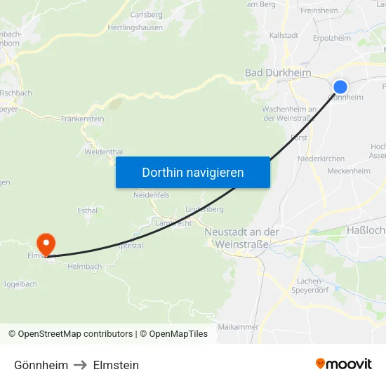 Gönnheim to Elmstein map