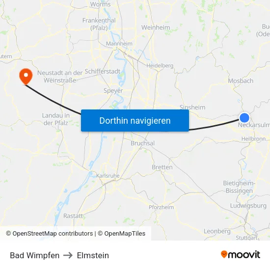 Bad Wimpfen to Elmstein map