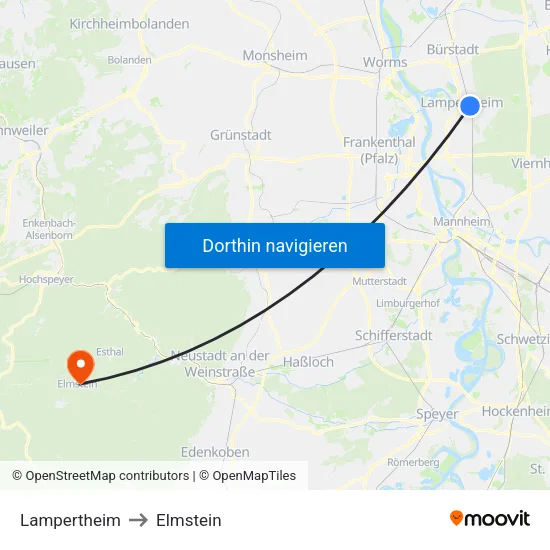 Lampertheim to Elmstein map