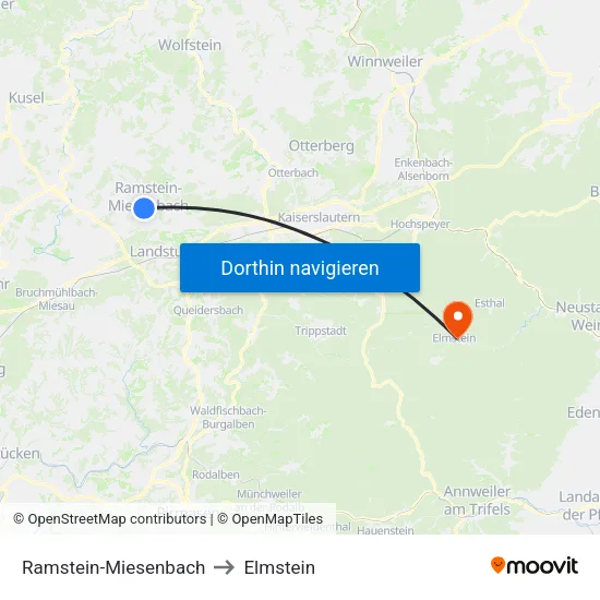 Ramstein-Miesenbach to Elmstein map