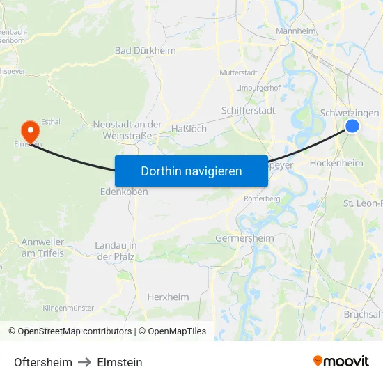 Oftersheim to Elmstein map