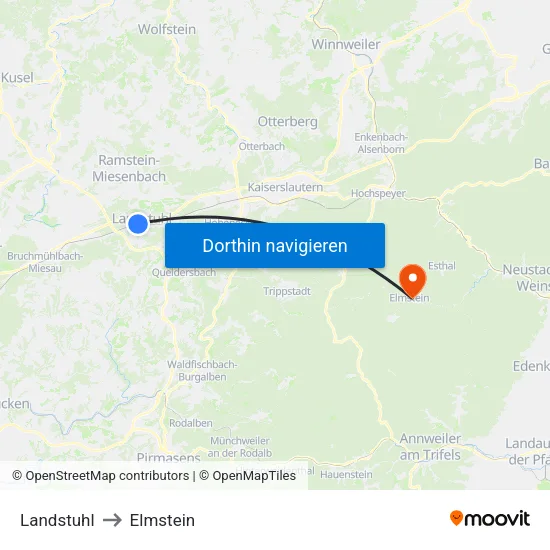 Landstuhl to Elmstein map