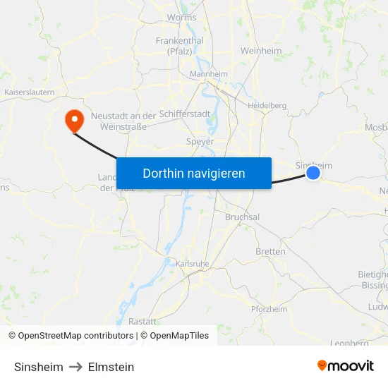 Sinsheim to Elmstein map