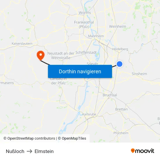 Nußloch to Elmstein map
