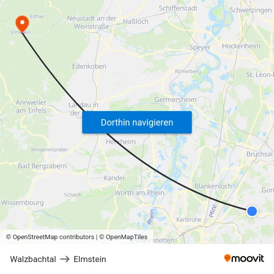 Walzbachtal to Elmstein map