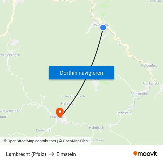 Lambrecht (Pfalz) to Elmstein map