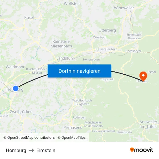 Homburg to Elmstein map