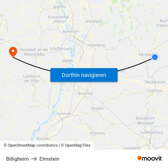 Billigheim to Elmstein map