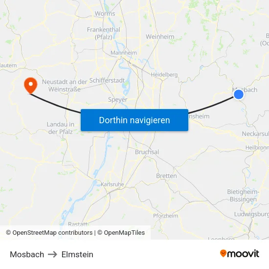 Mosbach to Elmstein map