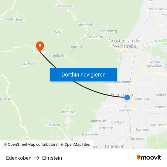Edenkoben to Elmstein map