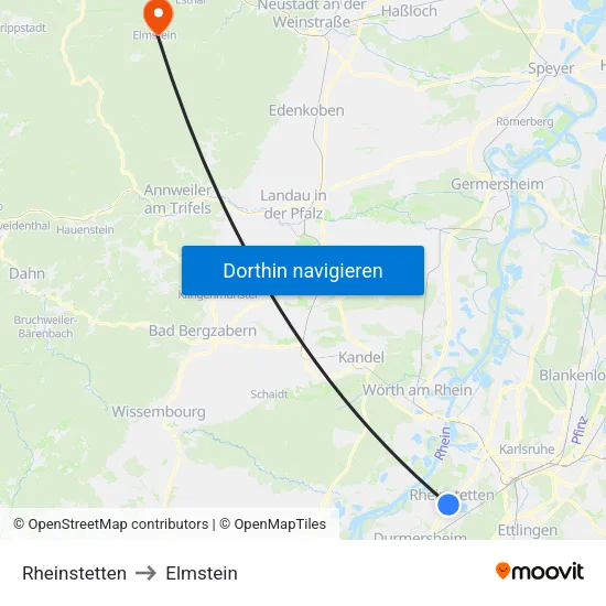 Rheinstetten to Elmstein map