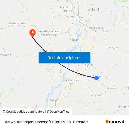 Verwaltungsgemeinschaft Bretten to Elmstein map