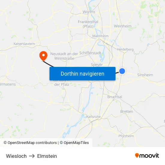Wiesloch to Elmstein map
