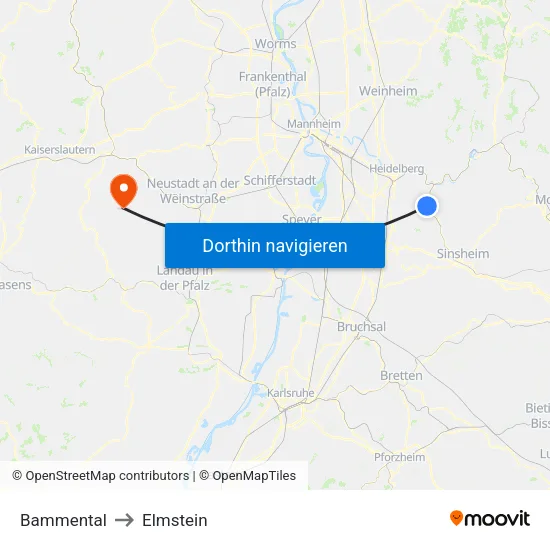 Bammental to Elmstein map