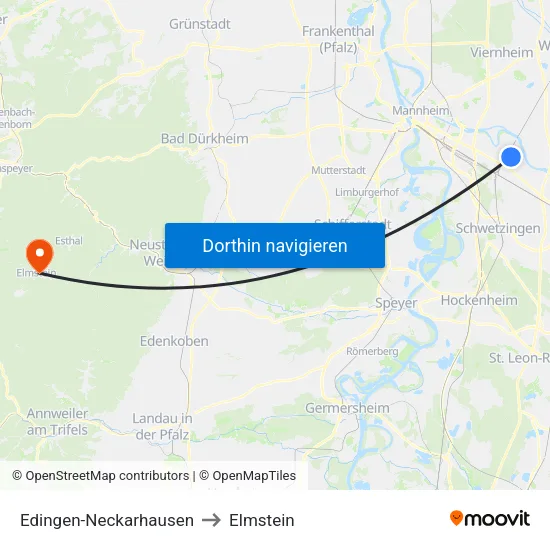 Edingen-Neckarhausen to Elmstein map