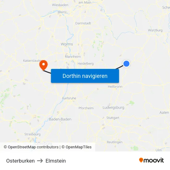 Osterburken to Elmstein map