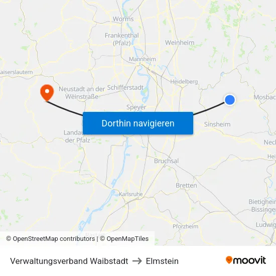 Verwaltungsverband Waibstadt to Elmstein map