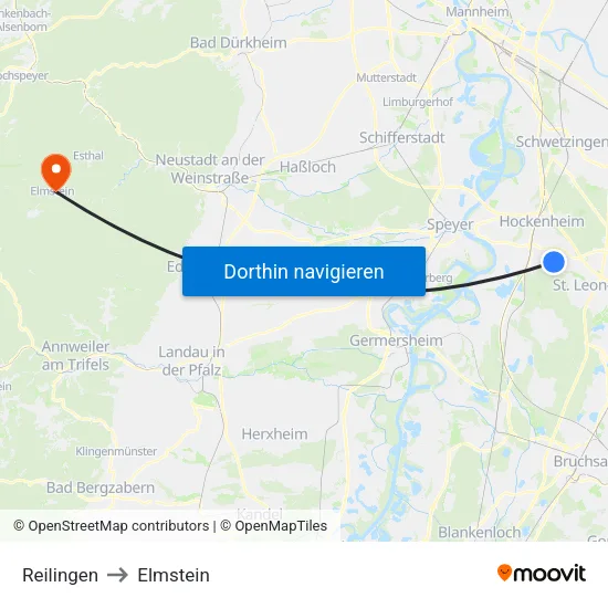 Reilingen to Elmstein map