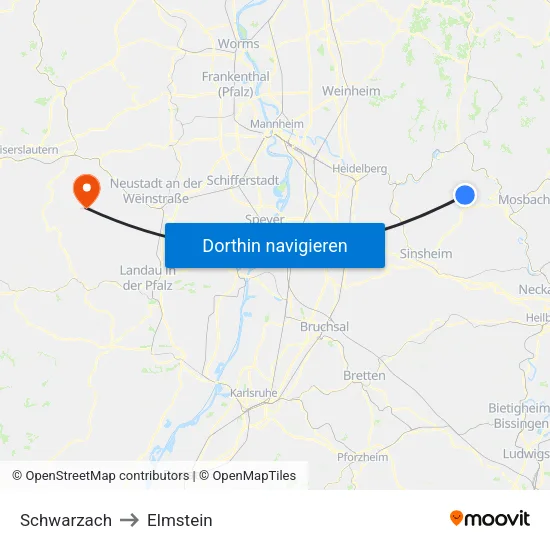 Schwarzach to Elmstein map