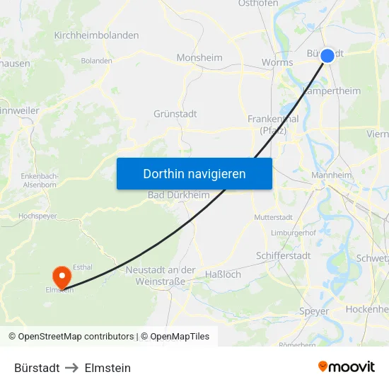 Bürstadt to Elmstein map