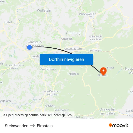 Steinwenden to Elmstein map
